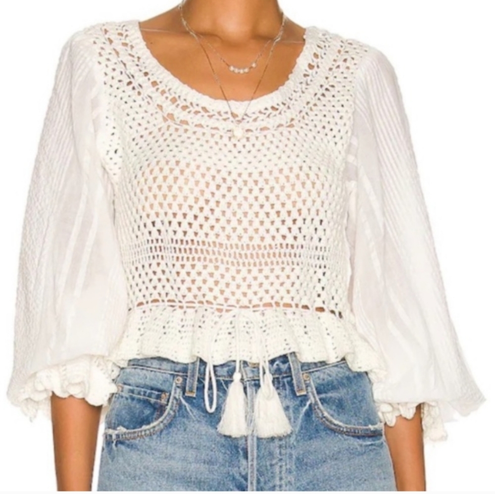 Free People White Crochet Blouse - Picture 2 of 11